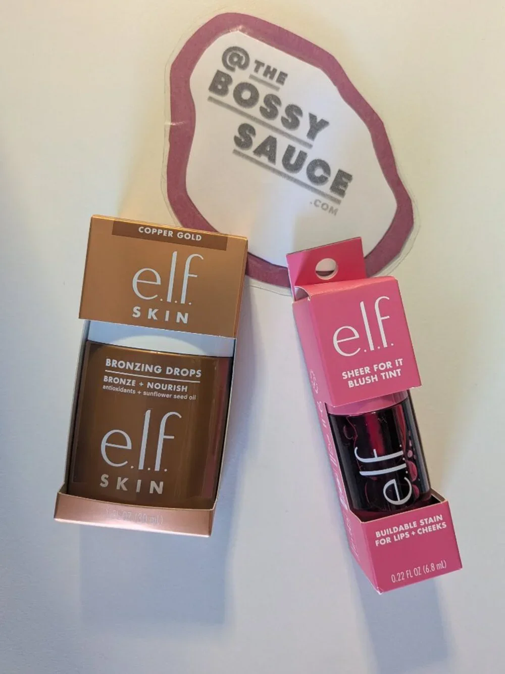 🌸 e.l.f. Sheer For It Blush Tint Left on Red & Bronzing Drops Copper Gold DUO